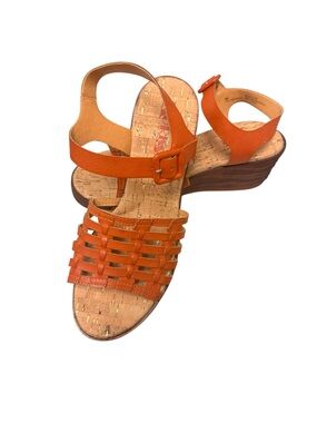Kork-Ease Orange Woven Leather Wedge Sandals Size 9 New shelf pull